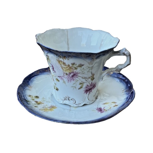 Weimar Other - Vtg Weimar Germany Teacup/Saucer Cobalt Blue/Gold Yellow Floral Porcelain China